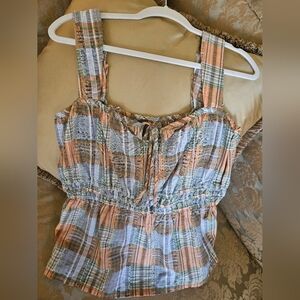 NWOT pilcro by Anthropologie plaid linen top with wide straps